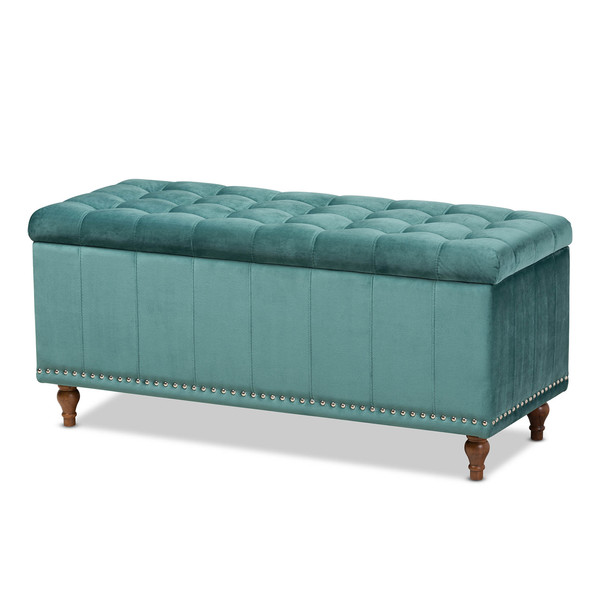 Baxton Studio Kaylee Teal Blue Velvet Upholstered Tufted Storage Ottoman Bench 160-9936
